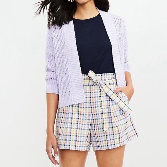 NWT LOFT High Waist Paperbag Shorts in Plaid - Picture 2 of 12